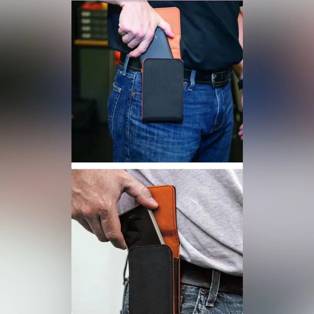 Men's Orange Phone Wallet Belt Clip - Secure Carry